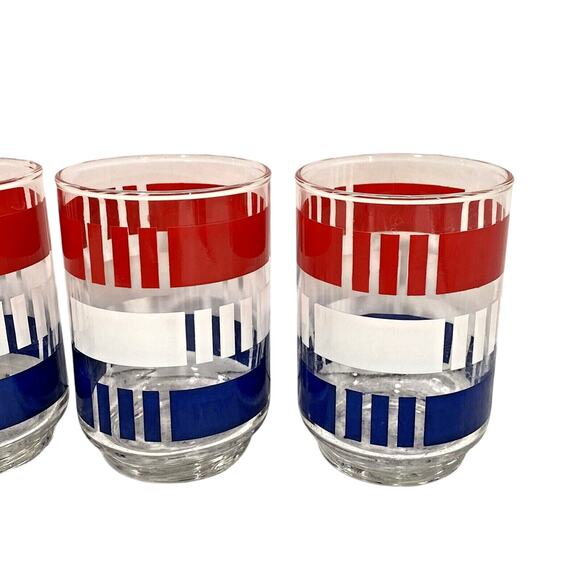 Vintage Libbey Glasses (4) Red White & Blue Americana Mod Stripes Patriotic Set - Picture 2 of 9